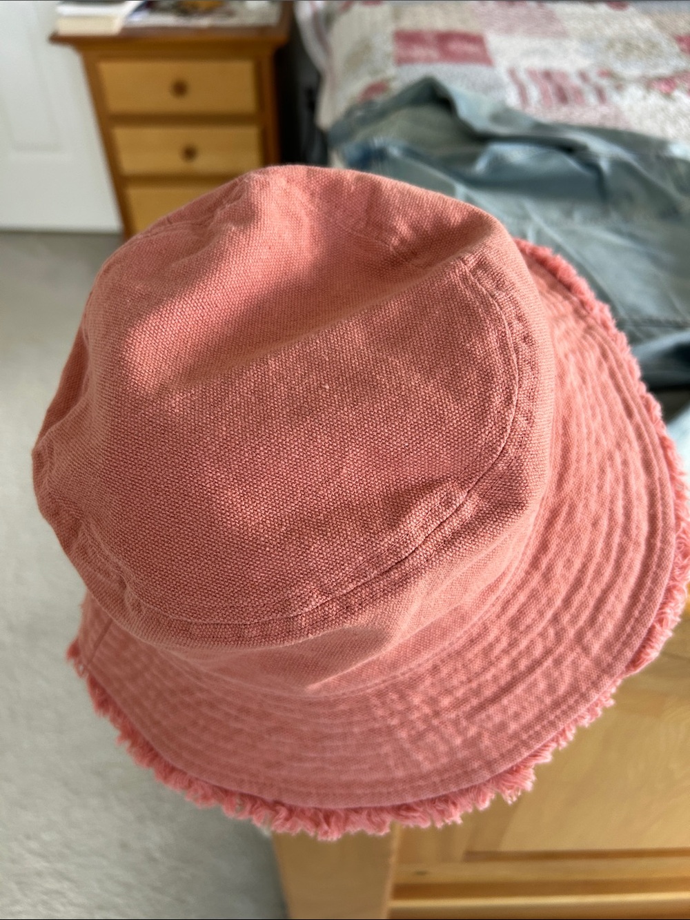 Sonoma Coral Pink Frayed-Edge Bucket Hat